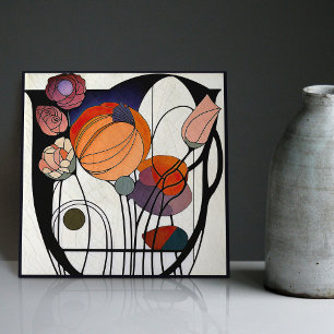 Mackintosh Art Deco Abstrakt Blommigt Dekor Cer fö Kakelplatta