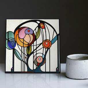 Mackintosh Art Deco Abstrakt Blommigt Dekor Cer fö Kakelplatta
