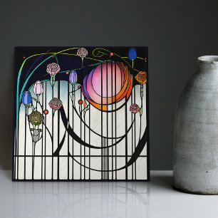 Mackintosh Art Deco Abstrakt Blommigt Dekor Cer fö Kakelplatta