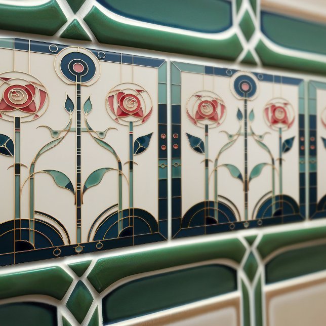 Mackintosh Art Deco Abstrakt Blommigt Dekor Cer fö Kakelplatta (Skapare uppladdad)