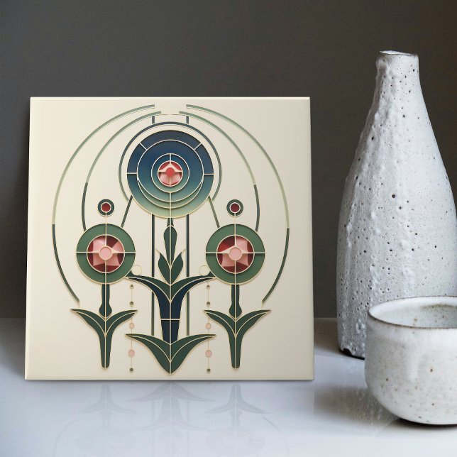 Mackintosh Art Deco Abstrakt Blommigt Dekor Cer fö Kakelplatta (Skapare uppladdad)