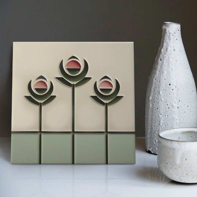 Mackintosh Art Deco Abstrakt Blommigt Dekor Cer fö Kakelplatta (Skapare uppladdad)