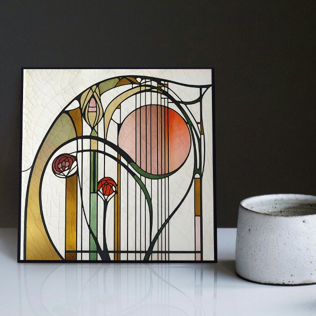 Mackintosh Art Deco Abstrakt Blommigt Dekor Cer fö Kakelplatta (Skapare uppladdad)