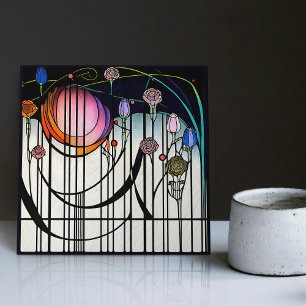 Mackintosh Art Deco Abstrakt Blommigt Wall Decor Kakelplatta