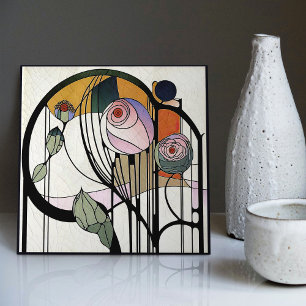 Mackintosh Art Deco Abstrakt Blommigt Wall Decor Kakelplatta