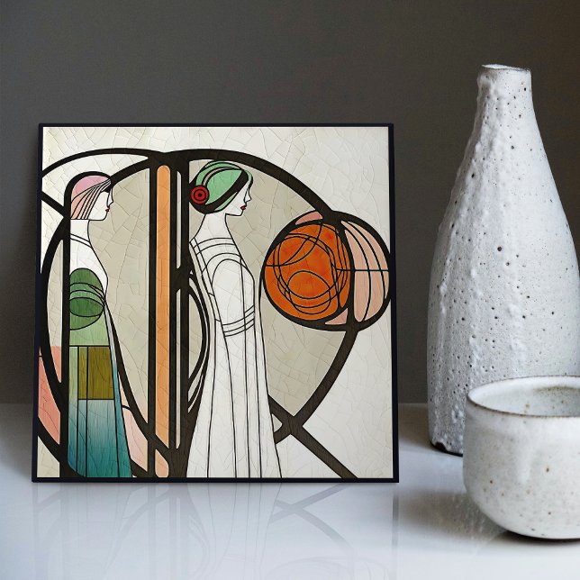 Mackintosh Art Deco Abstrakt Blommigt Wall Decor Kakelplatta (Skapare uppladdad)