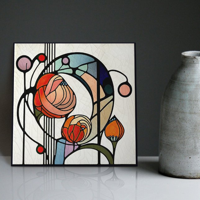 Mackintosh Art Deco Abstrakt Blommigt Wall Decor Kakelplatta (Skapare uppladdad)