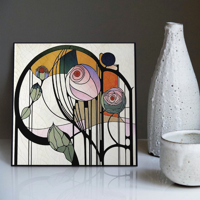 Mackintosh Art Deco Abstrakt Blommigt Wall Decor Kakelplatta (Skapare uppladdad)