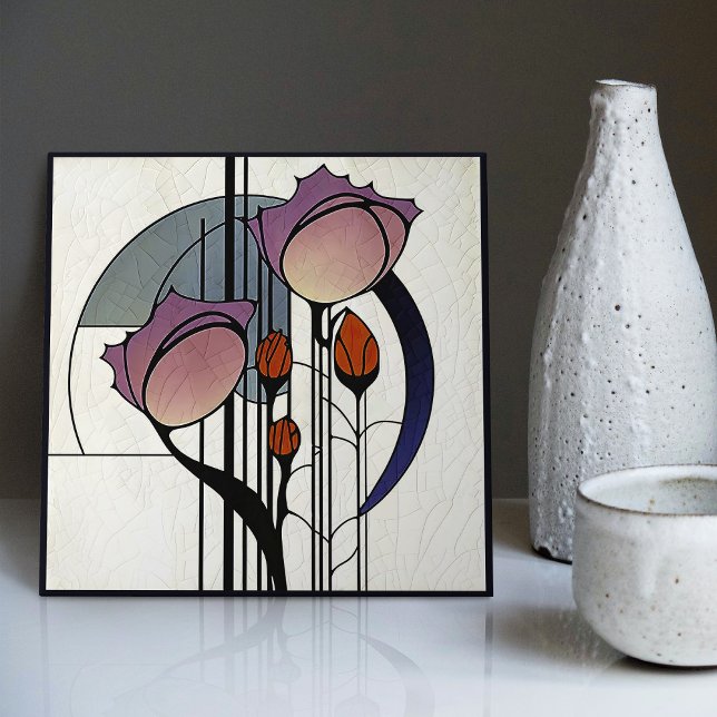 Mackintosh Art Deco Abstrakt Blommigt Wall Decor Kakelplatta (Skapare uppladdad)
