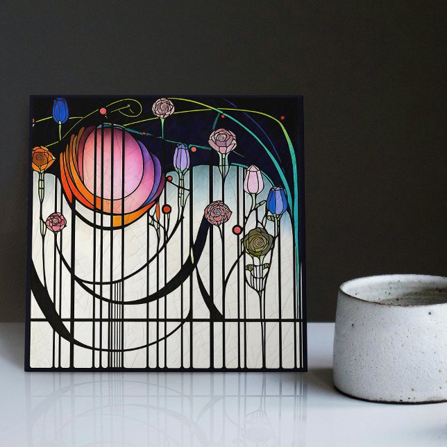 Mackintosh Art Deco Abstrakt Blommigt Wall Decor Kakelplatta (Skapare uppladdad)