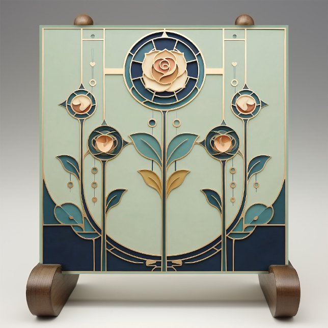 Mackintosh Art Deco Abstrakt Väggdekor Blommig Ker Kakelplatta (Skapare uppladdad)