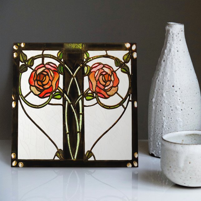 Mackintosh Art Deco Blommigt Glass Wall Decor Kakelplatta (Skapare uppladdad)