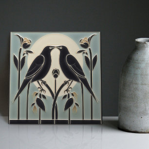 Mackintosh Black Birds Art Deco Nouveau Wall Decor Kakelplatta