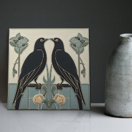 Mackintosh Black Birds Art Deco Nouveau Wall Decor Kakelplatta