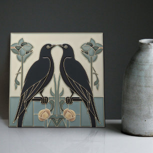 Mackintosh Black Birds Art Deco Nouveau Wall Decor Kakelplatta