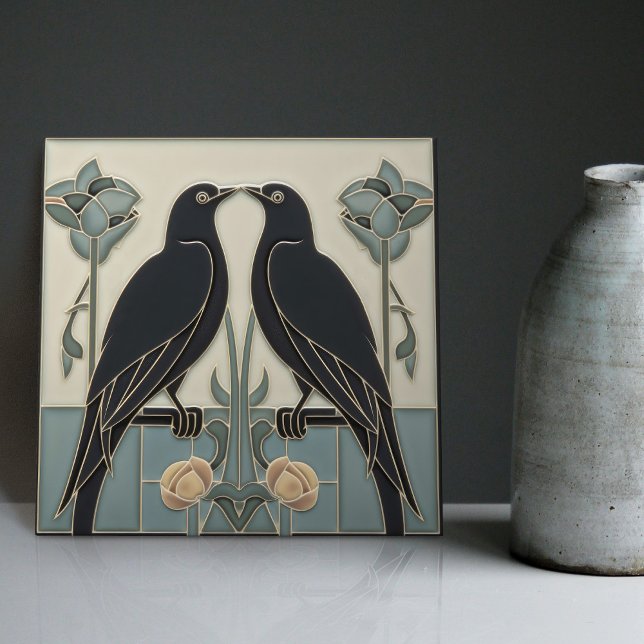 Mackintosh Black Birds Art Deco Nouveau Wall Decor Kakelplatta (Skapare uppladdad)