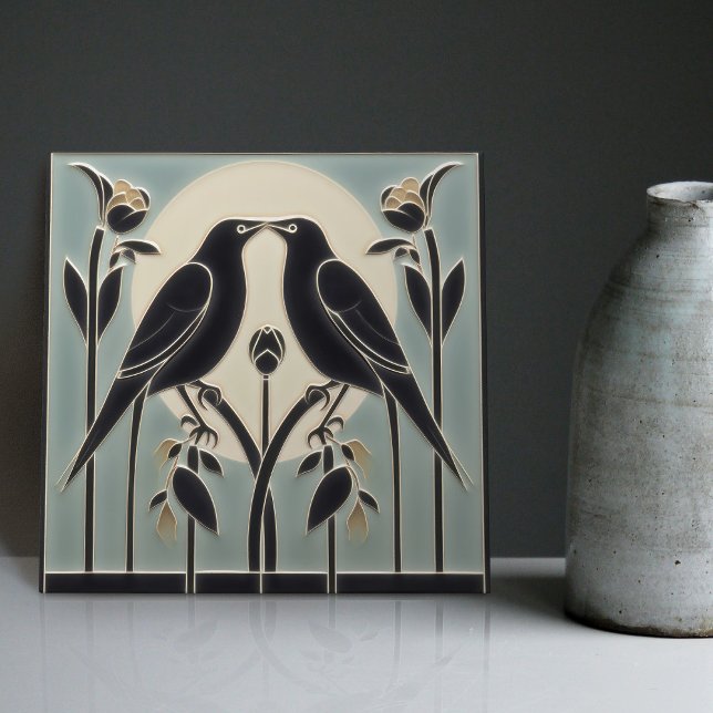 Mackintosh Black Birds Art Deco Nouveau Wall Decor Kakelplatta (Skapare uppladdad)