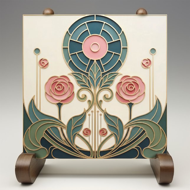 Mackintosh Rose Art Nouveau Fals Färgat Glas Kakelplatta (Skapare uppladdad)