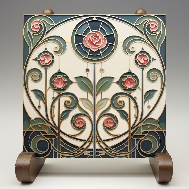Mackintosh Rose Art Nouveau Fals Färgat Glas Kakelplatta (Skapare uppladdad)