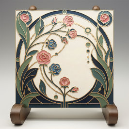 Mackintosh Rose Art Nouveau Fals Färgat Glas Kakelplatta
