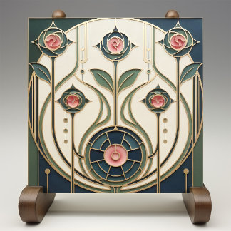 Mackintosh Rose Art Nouveau Fals Färgat Glas Kakelplatta