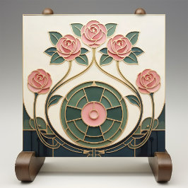 Mackintosh Rose Art Nouveau Falsfärgat Glas Kakelplatta