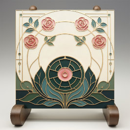 Mackintosh Rose Art Nouveau Faux Stained Glass Kakelplatta