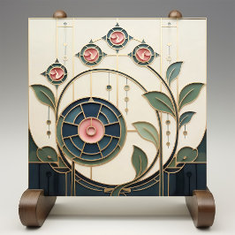 Mackintosh Rose Art Nouveau Faux Stained Glass Kakelplatta