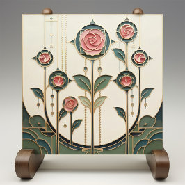 Mackintosh Rose Art Nouveau Faux Stained Glass Kakelplatta