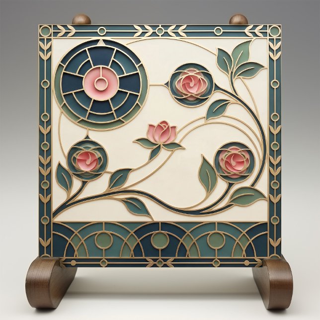 Mackintosh Rose Art Nouveau Faux Stained Glass Kakelplatta (Skapare uppladdad)