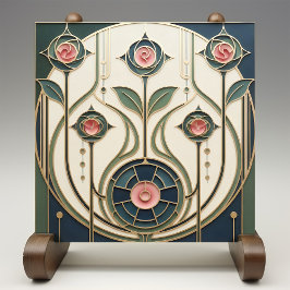 Mackintosh Rose Art Nouveau Faux Stained Glass Kakelplatta