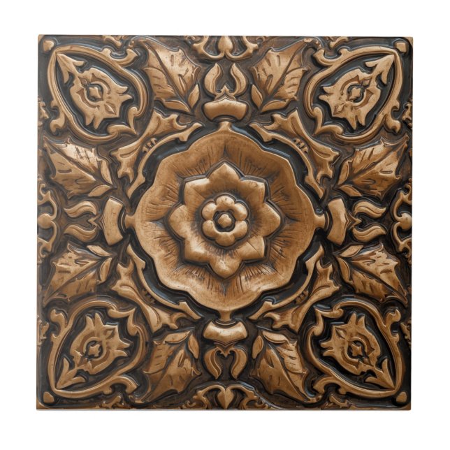 Mackintosh Rose Faux Relief Arts & Crafts Repro Kakelplatta (Framsidan)