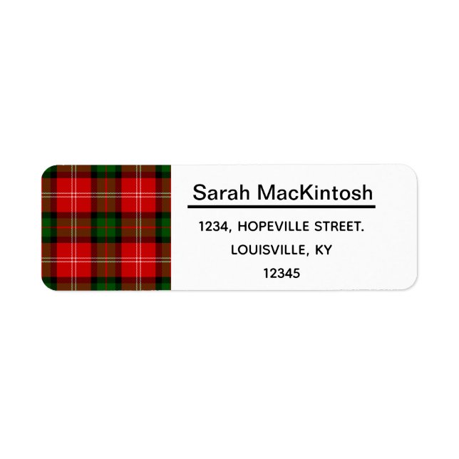 MacKintosh Tartan Returadress Etikett (Framsidan)