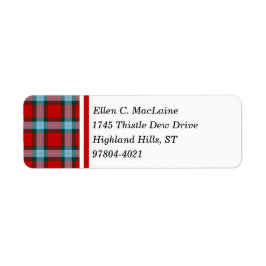 MacLaine Klan Red och Himlar Blue Scottish Tartan Returadress Etikett