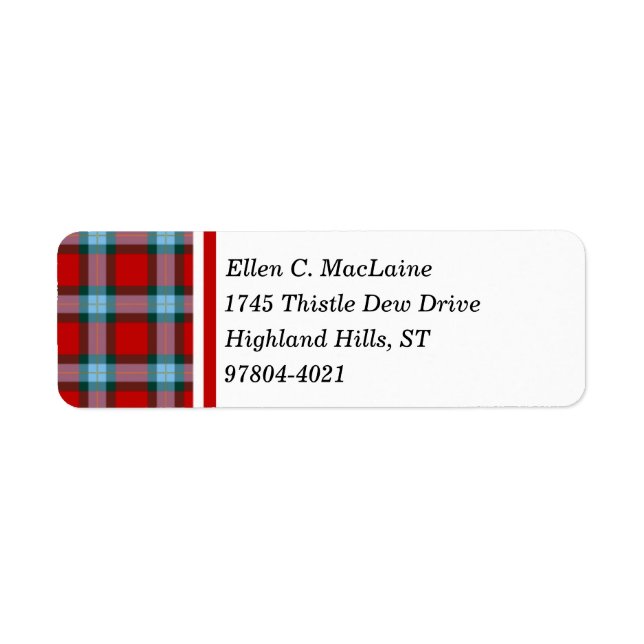 MacLaine Klan Red och Himlar Blue Scottish Tartan Returadress Etikett (Framsidan)