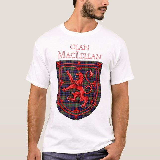 MacLellan Tartan Scottish Plaid Lion Rampant T Shirt (Framsida)