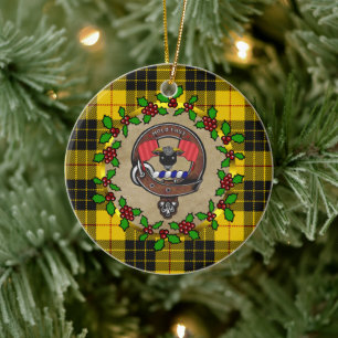MacLeod Klan Badge & Tartan Personlig jul Julgransprydnad Keramik