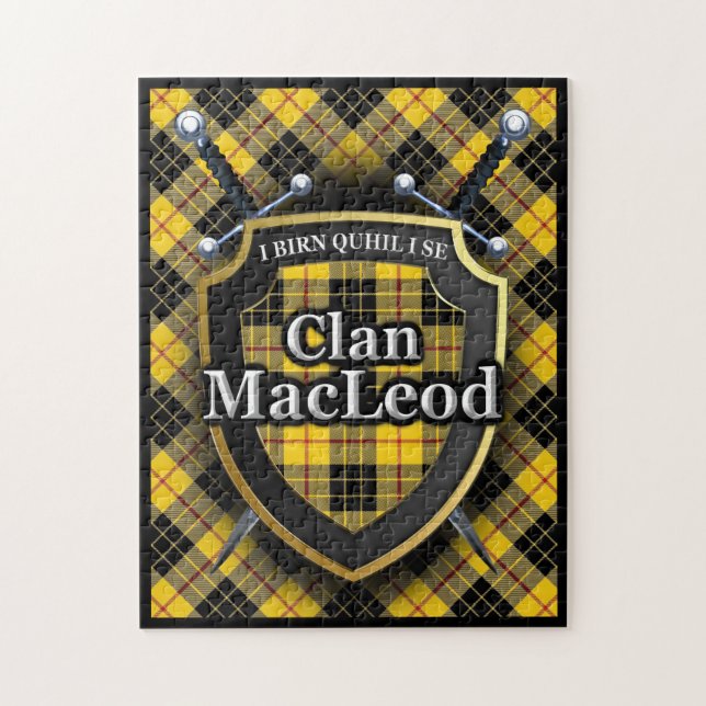 MacLeod Klan Lewis Tartan Swords och Shield Pussel (Vertikal)