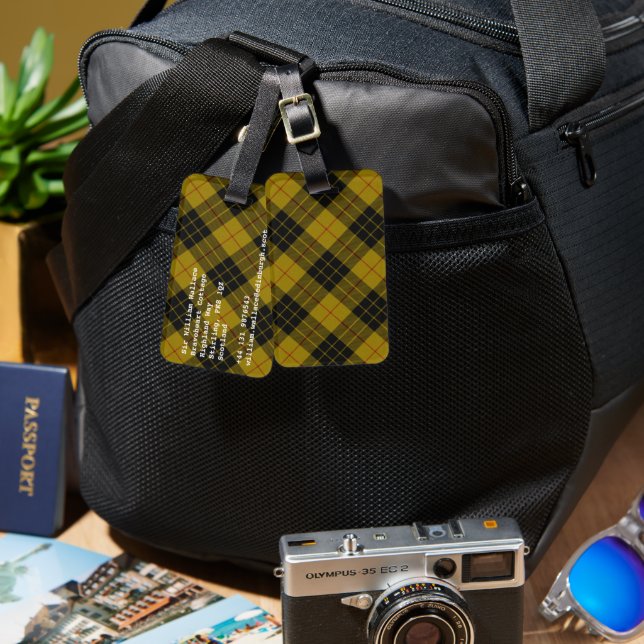 MacLeod tartan gult svart plaid Bagagebricka (Fram & Baksida)