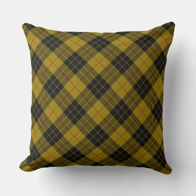 MacLeod tartan gult svart plaid Kudde (Framsida)