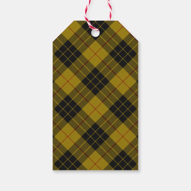 MacLeod tartan gult svart plaid Presentetikett (Baksidan)