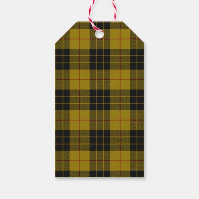 MacLeod tartan gult svart plaid Presentetikett (Baksidan)