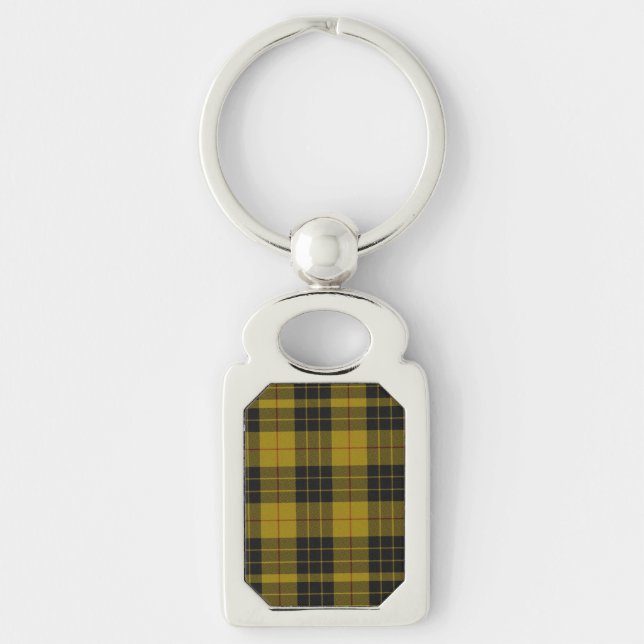 MacLeod tartan gult svart plaid Rektangulärt Silverfärgad Nyckelring (Framsidan)
