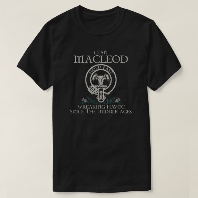 MacLeods Highlanders Klan vapensköld Skotskt efter T Shirt (Design framsida)