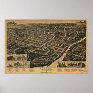 Macon Georgia 1887 Antique Panoramic Karta Poster