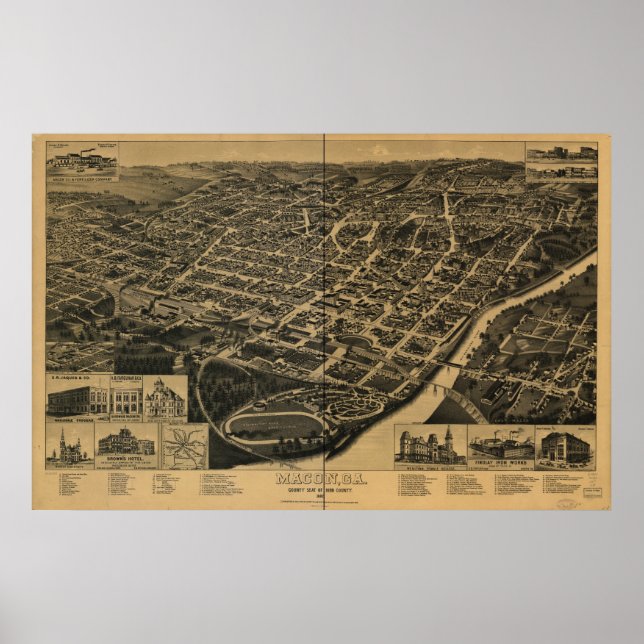 Macon Georgia 1887 Panoramic Karta Poster (Framsidan)