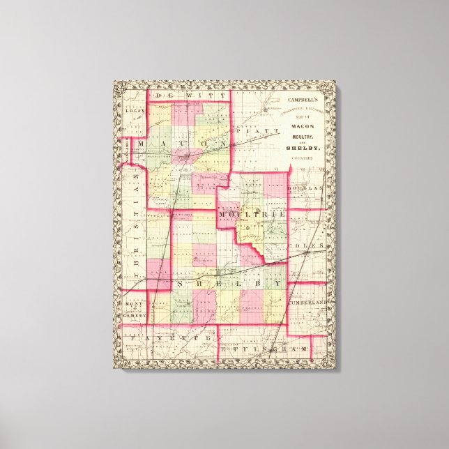 Macon, Moultrie, Shelby County Canvastryck (Framsida)