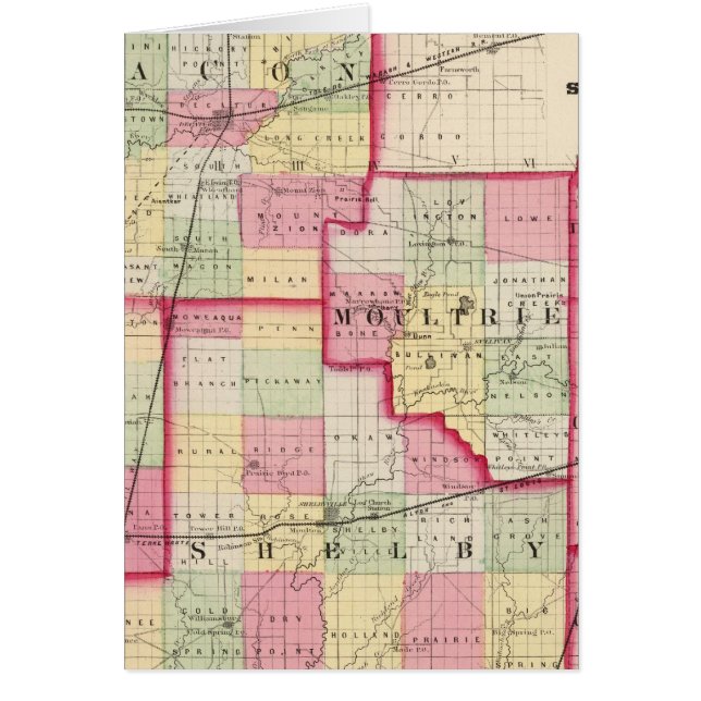 Macon, Moultrie, Shelby County Hälsningskort (Framsidan)