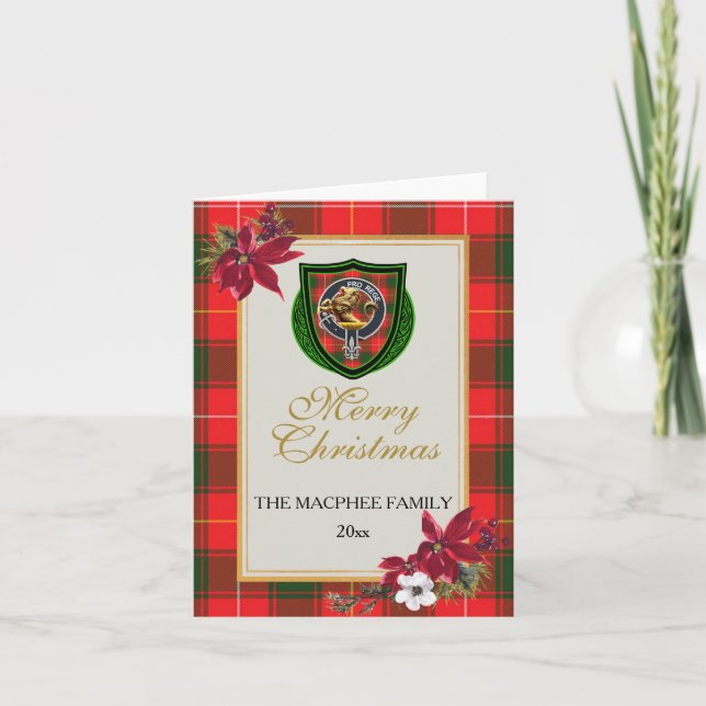 MacPhee skotska klan tartan och vapensköld Kort (Framsida)