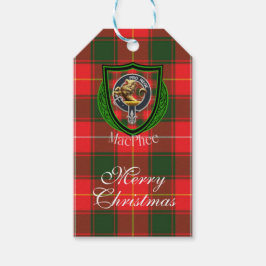 MacPhee skotska klan tartan och vapensköld Presentetikett